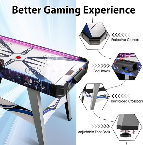 طاولة هوكي الهواء من GYMAX، طاولة ألعاب هوكي هوائي بنمط أركيد مقاس 54 بوصة مع أضواء LED ولوحة نتائج، محرك قوي 12 فولت، 2 أدوات دفع، 2 قرص، للأطفال والكبار، المنزل، غرفة الألعاب والمكتب in Saudi Arabia