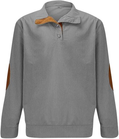 Men's Corduroy Sweatshirt Long Sleeve Stand Collar Button Down Pullover Tops Casual Fall Winter Sweatshirt in Saudi Arabia