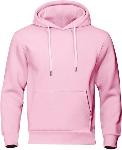 Men's Fleece Pullover Hoodie Long Sleeve Casual Sweatshirt with Pocket Solid Color Hooded Sweatshirts for Fall Winter in Saudi Arabia
