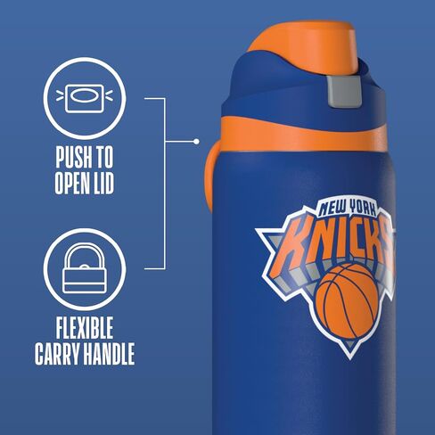 زجاجة مياه Hydrapeak x NBA مرخصة رسميًا من New York Knicks Oasis سعة 32 أونصة مع زر ضغط لغطاء المضغ، زجاجة مياه من الفولاذ المقاوم للصدأ بدون قش، زجاجة مياه معزولة سعة 32 أونصة in Kuwait