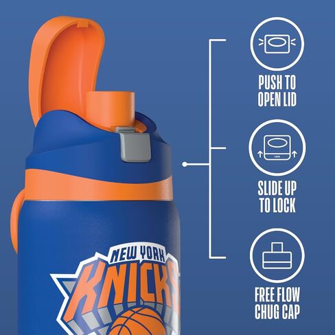 زجاجة مياه Hydrapeak x NBA مرخصة رسميًا من New York Knicks Oasis سعة 32 أونصة مع زر ضغط لغطاء المضغ، زجاجة مياه من الفولاذ المقاوم للصدأ بدون قش، زجاجة مياه معزولة سعة 32 أونصة in Kuwait