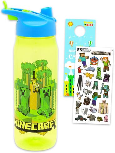 Minecraft Water Bottle Set for Boys - Bundle with a Refillable 20oz Container, Stickers, and More Sports Bottle for Kids, Girls in Saudi Arabia