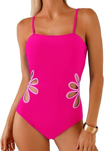 Herseas Women's One Piece Swimsuits Adjustable Spaghetti Straps Floral Cutout Bathing Suits Beach Summer Swim Outfits in Saudi Arabia