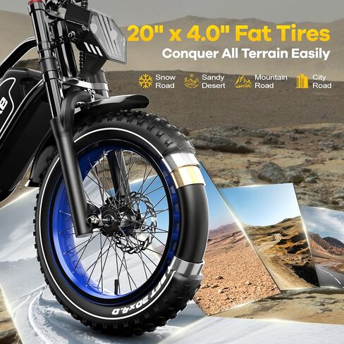 EUYBIKE Electric Bike for Adults, 2000W/3000W Peak Single/Double Motor with 48V/52V 25AH/30AH Battery, 20"x4.0" Fat Tires 35MPH/37MPH Ebike, Dual Hydraulic Disc Brake Full Suspension Electric Bicycle in Saudi Arabia