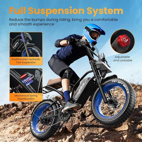 EUYBIKE Electric Bike for Adults, 2000W/3000W Peak Single/Double Motor with 48V/52V 25AH/30AH Battery, 20"x4.0" Fat Tires 35MPH/37MPH Ebike, Dual Hydraulic Disc Brake Full Suspension Electric Bicycle in Saudi Arabia