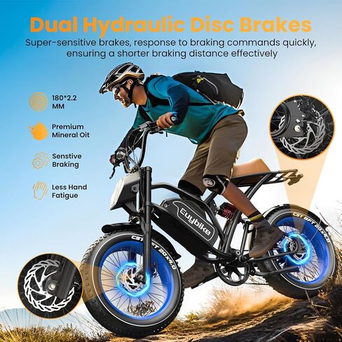 EUYBIKE Electric Bike for Adults, 2000W/3000W Peak Single/Double Motor with 48V/52V 25AH/30AH Battery, 20"x4.0" Fat Tires 35MPH/37MPH Ebike, Dual Hydraulic Disc Brake Full Suspension Electric Bicycle in Saudi Arabia