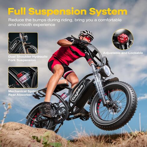 EUYBIKE Electric Bike for Adults, 2000W/3000W Peak Single/Double Motor with 48V/52V 25AH/30AH Battery, 20"x4.0" Fat Tires 35MPH/37MPH Ebike, Dual Hydraulic Disc Brake Full Suspension Electric Bicycle in Saudi Arabia