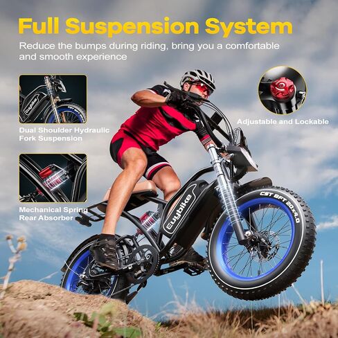 EUYBIKE Electric Bike for Adults, 2000W/3000W Peak Single/Double Motor with 48V/52V 25AH/30AH Battery, 20"x4.0" Fat Tires 35MPH/37MPH Ebike, Dual Hydraulic Disc Brake Full Suspension Electric Bicycle in Saudi Arabia