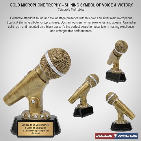 Decade Awards Gold or Silver Microphone Trophy - Custom Engraved Microphone Award to Celebrate Their Voice - Customize Now (6 Inch) in Saudi Arabia