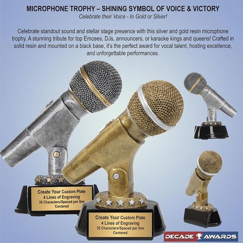 Decade Awards Gold or Silver Microphone Trophy - Custom Engraved Microphone Award to Celebrate Their Voice - Customize Now (6 Inch) in Saudi Arabia