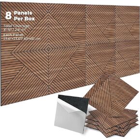 3D Peel and Stick Acoustic Wall Panels – 8 Pack Self-Adhesive Wood Pattern Soundproof Panels 23.6" x 23.6" for Interior Wall Decor, Bedroom, Living Room, Office (Golden Maple) in Saudi Arabia