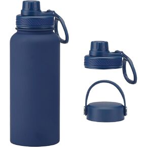 Black 32 oz Insulated Water Bottle, Large Metal Stainless Steel Water Flask, Big Sports Travel Mens Water Bottle for Gym,Hiking,1 liters Leakproof Insulated Thermal Bottle with 2 Lids in Saudi Arabia