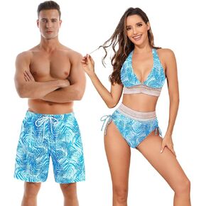 الأزواج مطابقة ملابس السباحة، النساء قطعتين ثوب السباحة مجموعة البكيني الرجال Swimtrunks الأزواج تباع بشكل فردي in Kuwait
