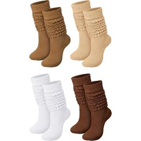 Janmercy 4 Pairs Slouch Socks for Women Bulk Stacked Boot 80s 90s Neon Slouch Knit Scrunchie Socks in Saudi Arabia
