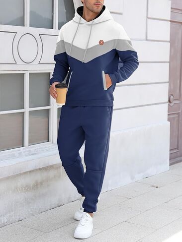 Mens Hoodie Tracksuit Set 2 Pieces Athletic Fleece Hooded Sweatsuit Casual Outfit Sweatshirt and Joggers Set in Saudi Arabia