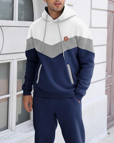 Mens Hoodie Tracksuit Set 2 Pieces Athletic Fleece Hooded Sweatsuit Casual Outfit Sweatshirt and Joggers Set in Saudi Arabia