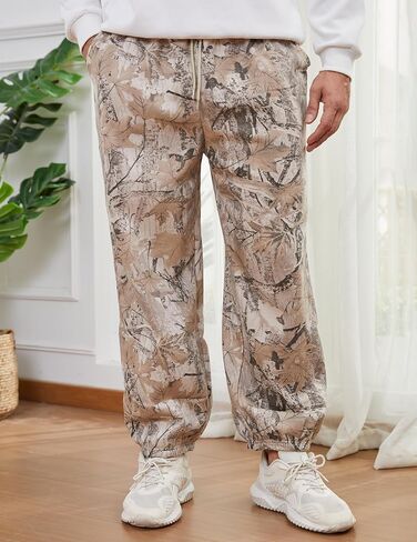 رجل كامو Sweatpants فضفاض مابل ليف طباعة مدبب ركض الصوف الرباط الخصر تجريب صالة السراويل مع جيوب in Kuwait