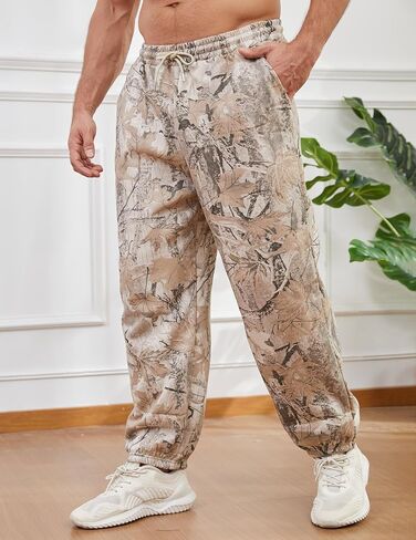 رجل كامو Sweatpants فضفاض مابل ليف طباعة مدبب ركض الصوف الرباط الخصر تجريب صالة السراويل مع جيوب in Kuwait