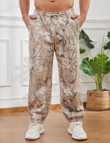 رجل كامو Sweatpants فضفاض مابل ليف طباعة مدبب ركض الصوف الرباط الخصر تجريب صالة السراويل مع جيوب in Kuwait