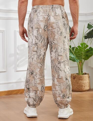 رجل كامو Sweatpants فضفاض مابل ليف طباعة مدبب ركض الصوف الرباط الخصر تجريب صالة السراويل مع جيوب in Kuwait