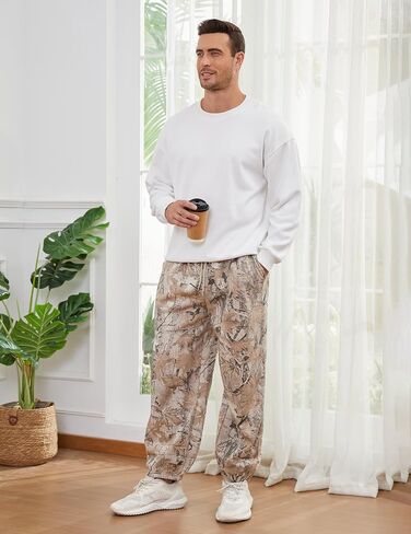 رجل كامو Sweatpants فضفاض مابل ليف طباعة مدبب ركض الصوف الرباط الخصر تجريب صالة السراويل مع جيوب in Kuwait