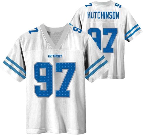 Aidan Hutchinson Detroit Lions White #97 NFL Kids Youth 4-20 Name and Number Away Player Football Jersey in Saudi Arabia