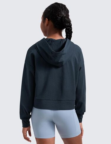 CRZ YOGA Girls Cloud Jersey Long Sleeve Casual Hoodie - Lounge Pullover Sweatshirts Hooded Relaxed Waist Length Kids Teen in Saudi Arabia