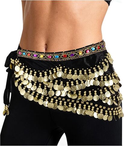 Women's Belly Dance Hip Scarf with Gold Coins Triangular Belly Dancing Wrap Belt for Performance Dance Festival in Saudi Arabia