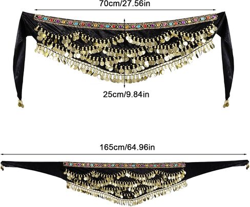 Women's Belly Dance Hip Scarf with Gold Coins Triangular Belly Dancing Wrap Belt for Performance Dance Festival in Saudi Arabia