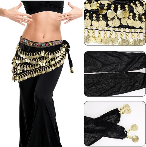 Women's Belly Dance Hip Scarf with Gold Coins Triangular Belly Dancing Wrap Belt for Performance Dance Festival in Saudi Arabia