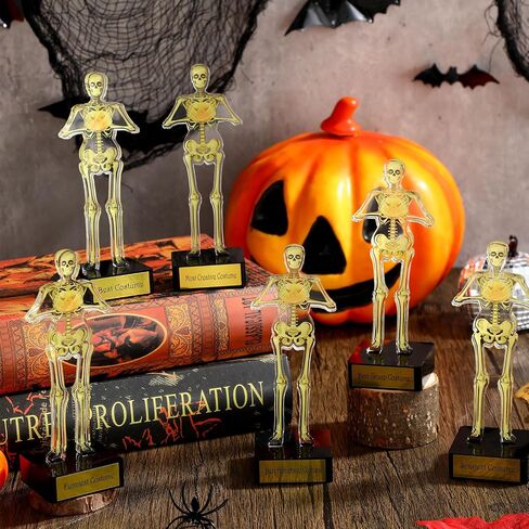 Thyle 6 Pcs Halloween Trophies Halloween Costume Contest Awards 5.9'' Best Costume Skeleton Trophies Acrylic Award Skeleton Trophy Award Funny Contest Skull Trophy for Halloweens Party Supplies in Saudi Arabia