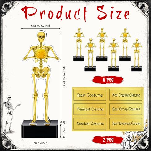 Thyle 6 Pcs Halloween Trophies Halloween Costume Contest Awards 5.9'' Best Costume Skeleton Trophies Acrylic Award Skeleton Trophy Award Funny Contest Skull Trophy for Halloweens Party Supplies in Saudi Arabia