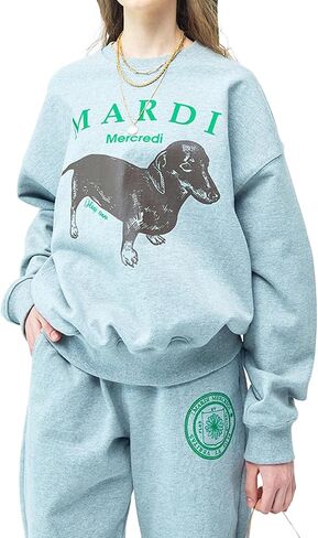 سويت شيرت نسائي برسومات DDANJI، مصنوع من القطن بنسبة 100%، بياقة دائرية وقصة مريحة، طباعة Dachshund مميزة in Kuwait