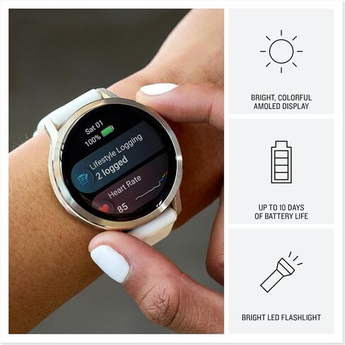 Garmin Venu 4, 41mm, Advanced Fitness Tracker GPS Smartwatch, 1.2" AMOLED Display, Built-in Flashlight, 10 Days of Battery Life, Lunar Gold with Bone Silicone Band (Watch Bundle) in Saudi Arabia