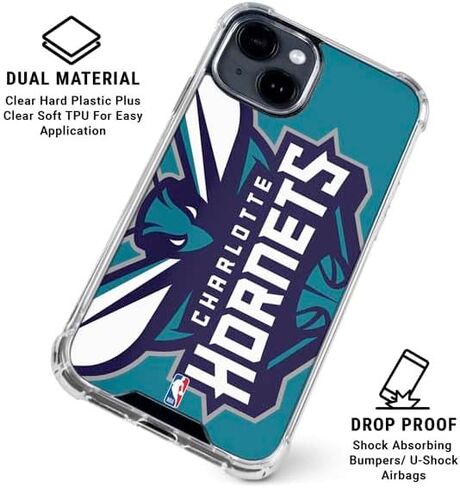 Skinit Clear Phone Case Compatible with iPhone 15 - Officially Licensed NBA Charlotte Hornets Large Logo Design in Saudi Arabia