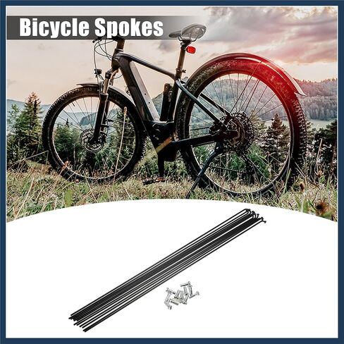 12 Pcs 14G J Bend 298mm x 2mm Bike Bicycle Spokes with Nipples Steel Black Stylish Design in Saudi Arabia