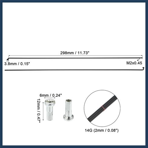 12 Pcs 14G J Bend 298mm x 2mm Bike Bicycle Spokes with Nipples Steel Black Stylish Design in Saudi Arabia