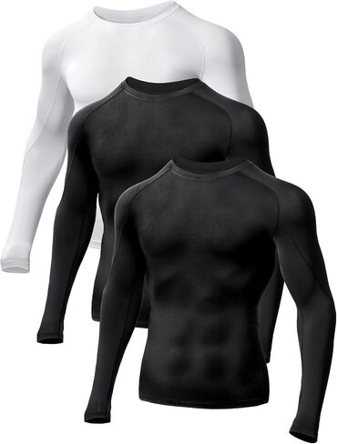 Odoland 3 Pack Long Sleeve Compression Shirts for Men, Crew Neck Sports Undershirt, Athletic Base Layer Top for Running Gym in Saudi Arabia