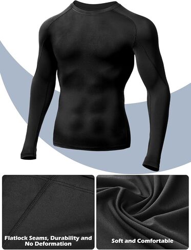Odoland 3 Pack Long Sleeve Compression Shirts for Men, Crew Neck Sports Undershirt, Athletic Base Layer Top for Running Gym in Saudi Arabia