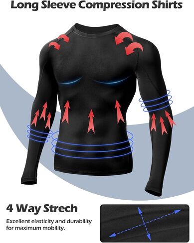Odoland 3 Pack Long Sleeve Compression Shirts for Men, Crew Neck Sports Undershirt, Athletic Base Layer Top for Running Gym in Saudi Arabia