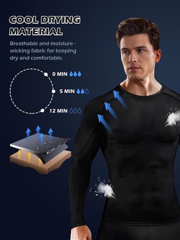 Odoland 3 Pack Long Sleeve Compression Shirts for Men, Crew Neck Sports Undershirt, Athletic Base Layer Top for Running Gym in Saudi Arabia