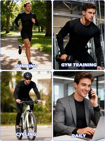 Odoland 3 Pack Long Sleeve Compression Shirts for Men, Crew Neck Sports Undershirt, Athletic Base Layer Top for Running Gym in Saudi Arabia