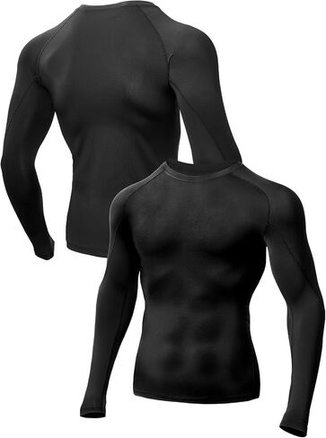 Odoland 3 Pack Long Sleeve Compression Shirts for Men, Crew Neck Sports Undershirt, Athletic Base Layer Top for Running Gym in Saudi Arabia