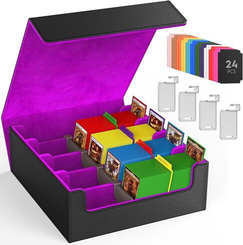 Trading Card Storage Box, 3200+ MTG Card Storage, 4 Row TCG Card Organizer Box with 24 Colorful Dividers and 4 Stands, Bulk PKM Storage, Deck Case Holder Fits for YuGiOh, Game Cards (Black & Gray) in Saudi Arabia