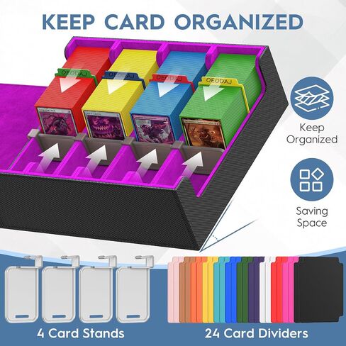 Trading Card Storage Box, 3200+ MTG Card Storage, 4 Row TCG Card Organizer Box with 24 Colorful Dividers and 4 Stands, Bulk PKM Storage, Deck Case Holder Fits for YuGiOh, Game Cards (Black & Gray) in Saudi Arabia