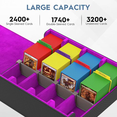 Trading Card Storage Box, 3200+ MTG Card Storage, 4 Row TCG Card Organizer Box with 24 Colorful Dividers and 4 Stands, Bulk PKM Storage, Deck Case Holder Fits for YuGiOh, Game Cards (Black & Gray) in Saudi Arabia