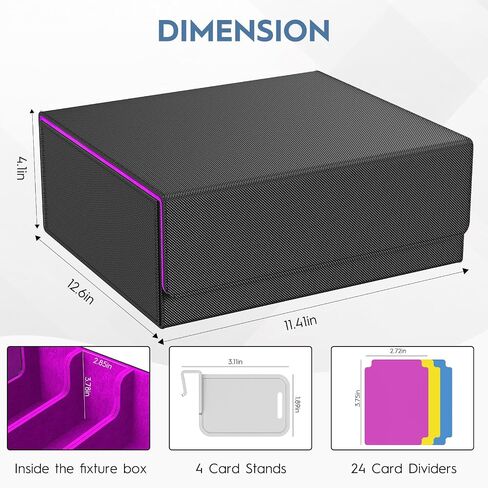 Trading Card Storage Box, 3200+ MTG Card Storage, 4 Row TCG Card Organizer Box with 24 Colorful Dividers and 4 Stands, Bulk PKM Storage, Deck Case Holder Fits for YuGiOh, Game Cards (Black & Gray) in Saudi Arabia