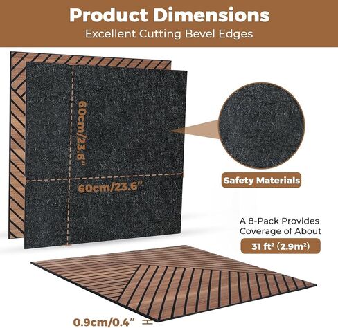 3D Peel and Stick Acoustic Wall Panels – 8 Pack Self-Adhesive Wood Pattern Soundproof Panels 23.6" x 23.6" for Interior Wall Decor, Bedroom, Living Room, Office (Golden Maple) in Saudi Arabia