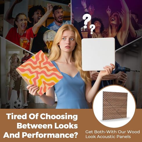 3D Peel and Stick Acoustic Wall Panels – 8 Pack Self-Adhesive Wood Pattern Soundproof Panels 23.6" x 23.6" for Interior Wall Decor, Bedroom, Living Room, Office (Golden Maple) in Saudi Arabia