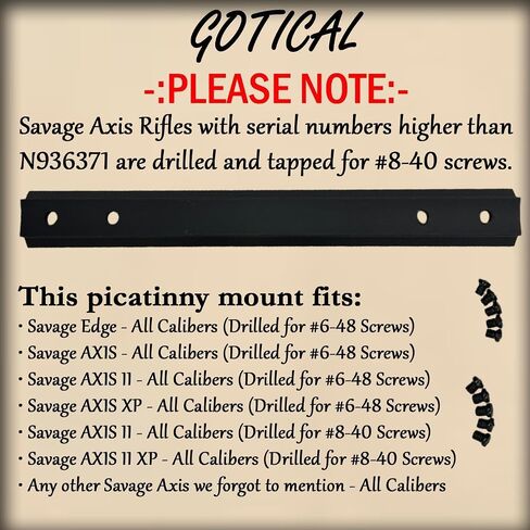Gotical Compatibility Picatinny Rail Mount Built specifically for Savage Axis/Axis II/Edge Rifle #6 and #8 Screws for Compatibility in Saudi Arabia